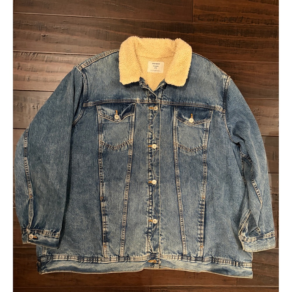 Old Navy Boyfriend Plus Sherpa Lined Denim barn chore Jacket Medium Wash 3X - Picture 4 of 9